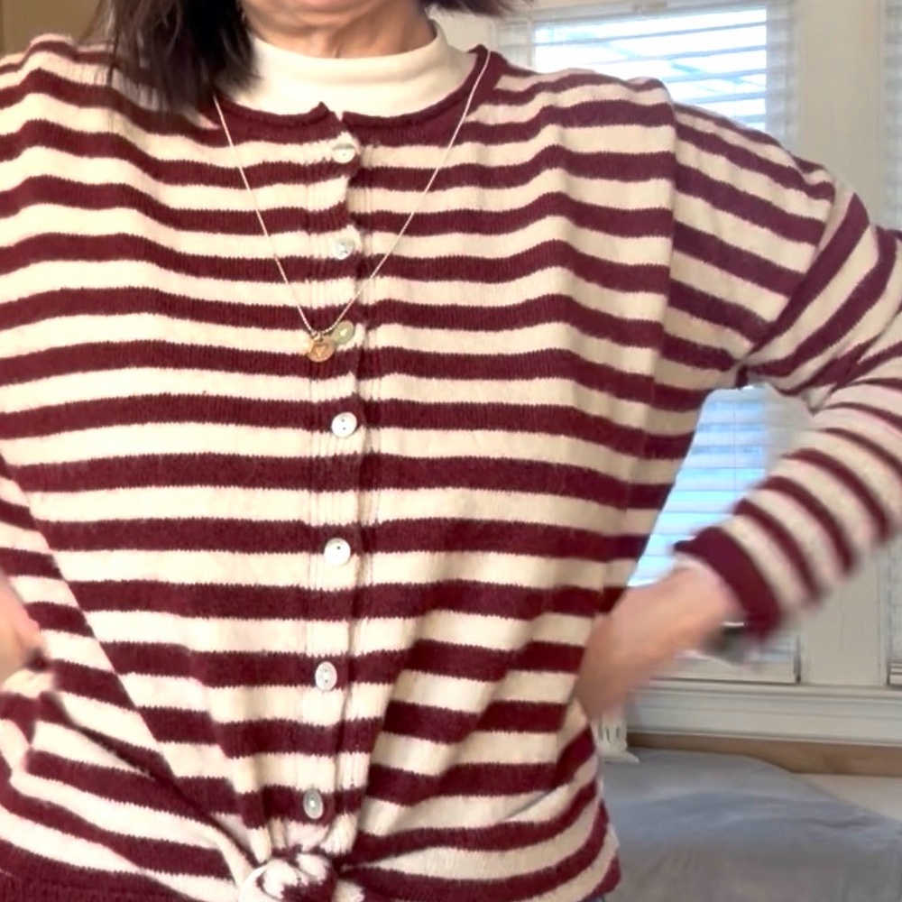 Betsey's Boutique Burgundy and Cream Striped Cardigan - Picture 10 of 11